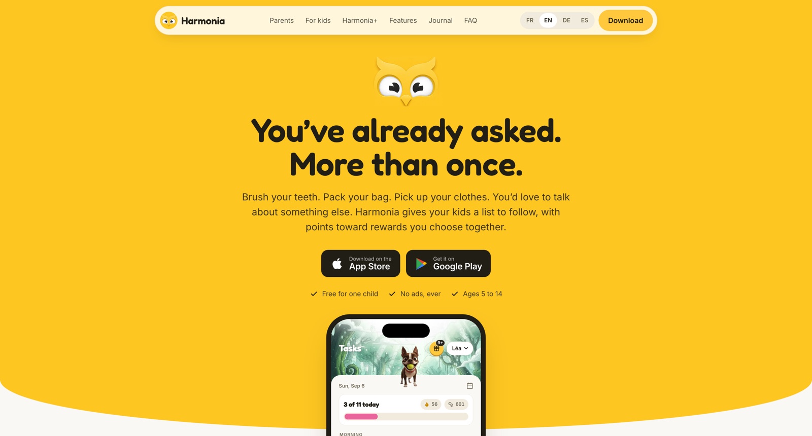 Harmonia — Gamified family app: parents assign chores, children earn points and rewards.